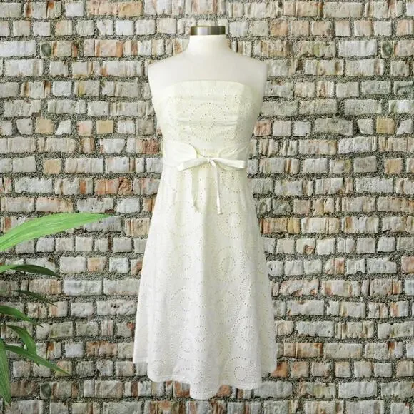 Plenty Tracy Reese Ivory Embroidered Strapless Midi Dress A-line Size 6 - Picture 5 of 9